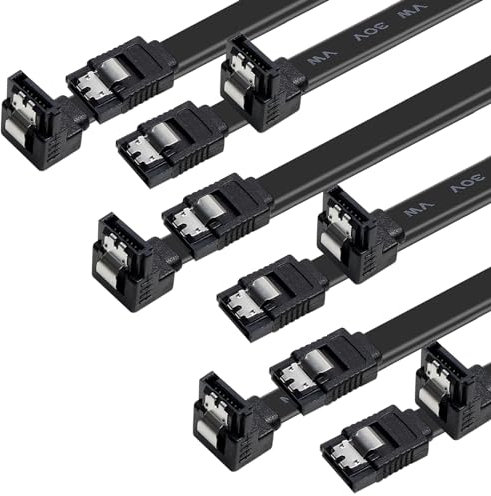 BENFEI Câble SATA III, Lot de 6 câbles SATA III 6 Gbps à angle droit de 90 degrés avec loquet de verrouillage 18 pouces pour disque dur SATA, SSD, pilote de CD, graveur de CD – Noir