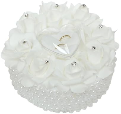 JUOPZKENN Cuscino per Anelli Bianco, Cuscino per Fedi Nuziali, Porta Anelli in Pizzo Romantico, Cuscino per Anelli a Forma di Cuore, Scatola per Fedi Nuziali a Forma di Torta per Matrimonio Sulla(#1)