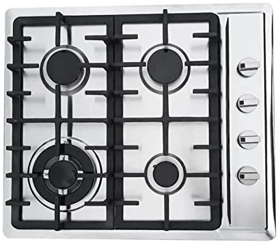 Placa de cocción a gas 4/5 fuegos, acero inoxidable, empotrable, compatible con propano y natural, vitrocerámica, para cocina, caravana, camping (59 x 51 cm)