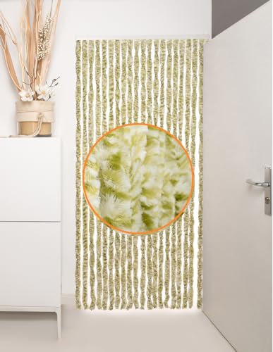 DEFACTO Flauschvorhang Türvorhang (100x200 cm) Chenille Fliegenschutz Insektenschutz Camping 100% Made In Italy - Leicht Zu Reinigen, Effektiver Sicht- Und Hitzeblocker - (Grün/Grau Mix)