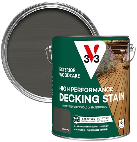 V33 High Performance Decking Stain - Long-Lasting Weather Protection - UV-Resistant - Anti-Slip - Biosourced Formula - Gunmetal 5 litres