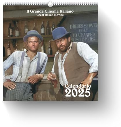 AIMA Calendario 2025 da Muro Agenda 31x33 cm - Calendario da Parete 12 Mesi con Immagini del Cinema Italiano Copertina Continuavano a chiamarlo Trinità - Con Calamita e Mini Poster in Omaggio