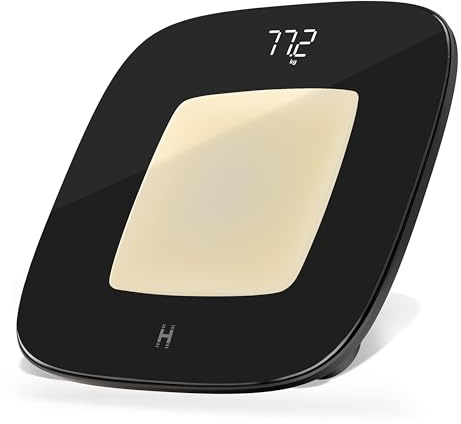 Homedics glo Digital Scale with Motion-Sensing Night Light, Bathroom Scales | High-Precision LED Weight Display, 100% Recycled Plastic Base, lbs/kgs/st, Tempered Glass