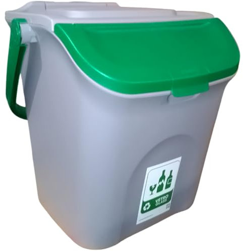 Pattumiera 28L per la racolta differenziata verde con etichetta rifiuti vetro secchio contenitore con manico e coperchio sovrapponibile chiusura antirandaggismo cucina casa locali commerciali