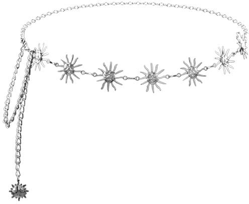 GWAWG Kvinnor metall sol midjekedja, justerbart guldkedja bälte, unika kroppskedjor för kvinnor, perfekt för klänning, strand, fest och dagliga kläder, elegant magkedja tillbehör, Silvrig, en storlek