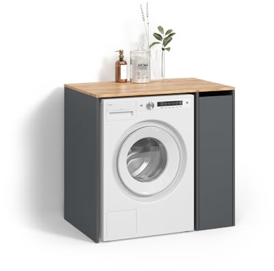 Livinity Mueble para Lavadora Paolina, Antracita/Roble Dorado, 93.6 x 88.2 cm con Compartimentos y Puerta