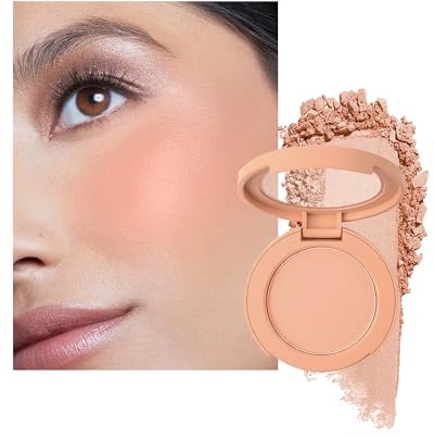 Blush Poudre, Nude Abricot Finition Mate Naturelle, Longue Durée Waterproof Fard a Joue, Pigmenté Intense Veloutée Blush Crème, Utilisable Fard a Joue et Fards à Paupières, Cadeau Maquillage Femme-02
