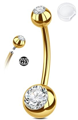 AceFun Piercing nombril titane Or doré 14mm avec 1 coque antidérapante silicone CZ transparent petit piercing nombril court filetage intérieur G23 fermeture clic Barbell bijou piercing pour femmes