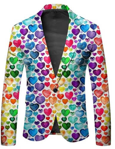 Générique Veste Costume Homme Déguisement, Blazer Motif Bouclé, Tenue Mardi Gras Défilé, Veston Excentrique Mode, Manteau Spectacle Artiste(Multicolour, S)