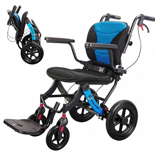Sedia A Rotelle Pieghevole Leggera Per Adulti E Anziani, Sedia Da Viaggio Portatile Con Imbottitura Removibile E Ruote Da 12 Pollici, Sedia A Rotelle Ergonomica, Regolabile In Altezza