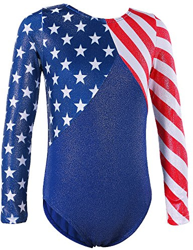BAOHULU Gymnastics Leotards for Toddler Girls Patriotic Sparkle Red Blue Athletic Dancewear B146_US_10A