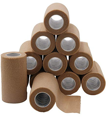 Self Adherent Cohesive Wrap Bandages 12 Count 4 x 5 Yards, Self Adhesive Non Woven Bandage Rolls（Skin Color）