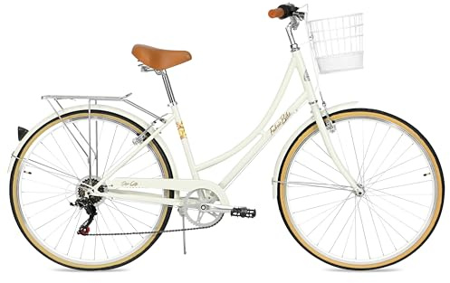 FabricBike Step City Amsterdam Vélo pour Femme 28 Confortable 7 Vitesses Vélo hollandais au Design rétro (Sable + Panier)