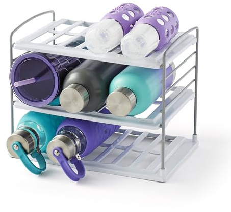 YouCopia UpSpace - Organizador de botellas de agua ajustable para armario de cocina y despensa, soporte para vasos y botellas de vino, 3 estantes, color blanco