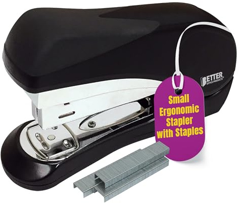 Better Office Products Heavy Duty Easy Grip Stapler, Effortless, with 1,000 Regular 1/4 Staples, High Capacity Compact Palm of Your Hand Size, Ergonomic Soft Grip