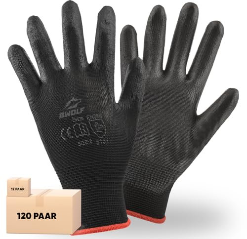 BWOLF PENGUIN Arbeitshandschuhe Herren/Arbeitshandschuhe Damen Handschuhe, rutschfeste Montagehandschuhe Nahtlos für Reparaturen, Feinarbeiten, Automobilindustrie, Autoservice (7(12 paar), Schwarz)