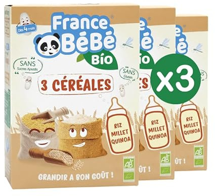 FRANCE BéBé BIO - 3 Céréales BIO pour Bébé dès 4 mois- Lot 3 x 200g
