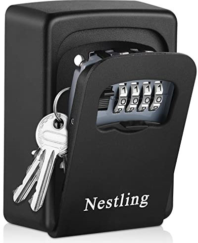 Nestling Cassetta di Sicurezza a Chiave Impermeabile, Cassaforte Porta Chiavi da Esterno a 4 Cifre Combinazione Codice, Montata a Parete per Casa/Garage/Casa in Affitto Ecc- Nero