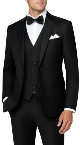 MAGE MALE Mens 3 Piece Suits Slim Fit Tuxedo Suit Set Soild Prom Wedding Suits One Button Blazer Vest Pants Set Black