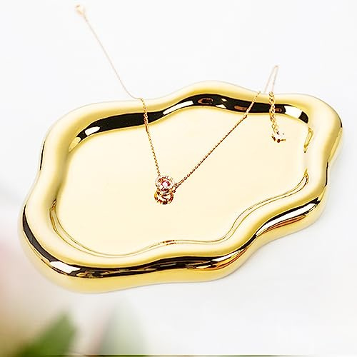 Ceramic Jewellry Dish for Women, Jewelry Cloud Tray Trinket Dish | Ceramic Jewelry Plate, Watch Keys Tray Ring Dish Holder for Mother's Day/Christmas/Thanksgiving/Birthday Gif(Gold)
