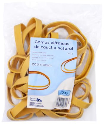 RAYLU PAPER - 100% naturgummi elastiska gummiband, robusta och återanvändbara brevpapper elastiska band för kontor och hem (150 Ø x 10 mm, 100 g)