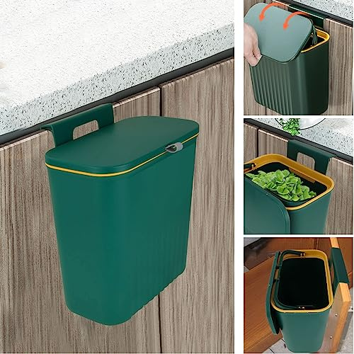 DAJAVE Hängande sopkorg 10 l hängande soptunna, liten sopkorg, väggmontering, plast-soptunna med lock för väggmontering, camping, papperskorg för kök, dörr, badrum, husbil