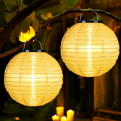 Joomer Solar Lampions Außen Wetterfest 2 Stück 30cm Solar Lampions Outdoor LED Warmweiß Edison-Glühbirne Hängende Nylon Gartenlaterne Solar Beleuchtung für Garten Terrasse Hof Hochzeit Fest Deko