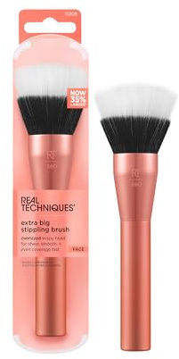 Real Techniques Extra Big Stippling Brush, Large Makeup Brush For Liquid & Cream Foundation, BB Cream, CC Cream, & Skin Tints, XL Oversized Brush, Cruelty-Free, Synthetic Bristles, 1 Count