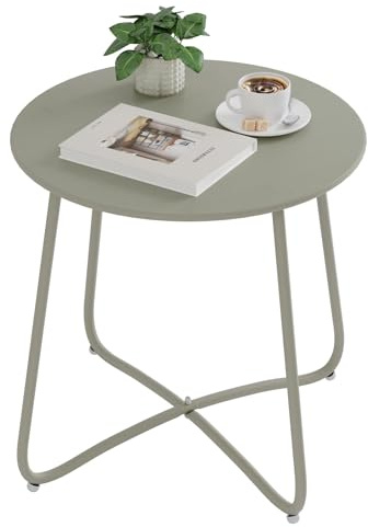 eSituro Trädgårdsbord, Soffbord, Rund Soffbord, Soffbord, Balkongbord, För Inomhus Och Utomhus, Terrass, Vardagsrum, Metall, Grå, Ø 48 x H45 cm