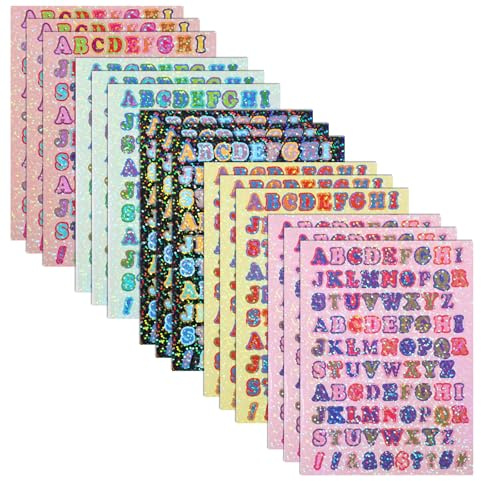 1305 Pieces Glitter Letter Stickers, Colorful Alphabet Stickers 15 Sheets