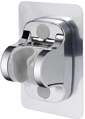 Bailinks Large Adhesive Shower Head Holder, No Drill Handheld Shower Bracket, Adjustable Angle, Waterproof Wall Mount for Bathroom, RV, Kids - Sturdy and Heavy-Duty Design (Silver)