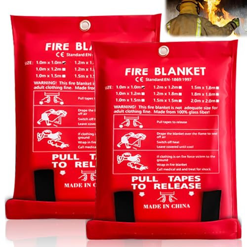 Lot de 2 couvertures anti-incendie, 120 x 120 cm, couverture anti-incendie, couverture anti-incendie, couverture anti-incendie, couverture anti-incendie, couverture anti-incendie, couverture