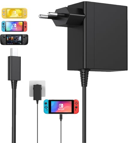 Caricatore per Nintendo Switch, 45W Switch con Cavo 1.5M/5Ft USB Tipo C Carica Rapida per Switch Lite/Switch OLED/Switch Deck Dock/Switch Pro Controller, Alimentazione Supporto Modalità TV Dock