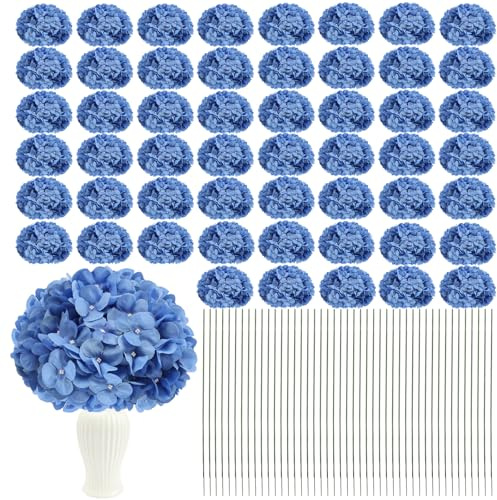 Nagobi Artificial Hydrangea Flowers 104 PCS Silk Hydrangea Flower Heads with Stems, Realistic Fake Flowers for Mother’s Day Wedding Centerpiece Home Garden Party Decoration (Blue)
