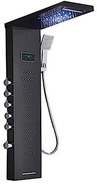 Termostatisk duschblandare set duschkranar, mixerkran svart badrum duschpanel, LED-duschkolumn med digital display (svart 8009 1)
