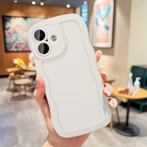 UEEBAI Wave Frame Case for iPhone 17, Cute Wave Frame Slim Fit Shockproof Phone Bumper Cover Soft Pretty Curly Wavy Case Anti-Scratch TPU Cover - White