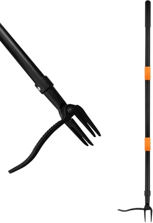 WICING Weed Puller Tool, 4-Claw Stand Up Gardening Hand Weeding Tool with Adjustable 47.8 Stainless Steel Handle & 1035 Steel Head - Easily Remove Weeds Without Bending, Pulling, or Kneeling