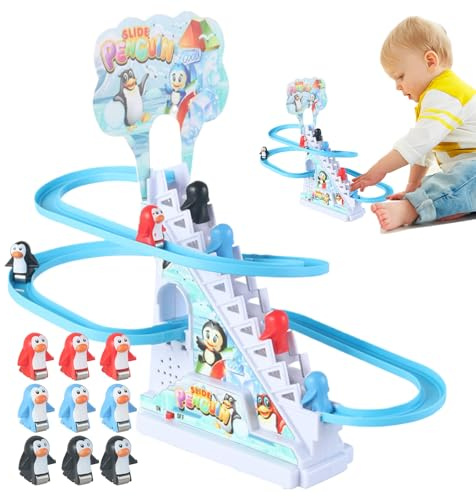 Gioco Di Corse Di Pinguini - Giocattolo Montagne Russe 28x25x15 Cm, Scale Di Salita Automatiche, Playset In ABS Giocattolo Educativo Interattivo Per Bambini Con Pulsante Di Accensione E Spegn