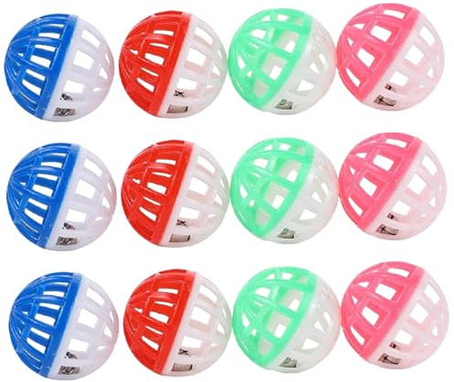 Monetais Palla giocattolo per gatti da 12 pezzi con campana, campana per gatti in plastica cava a rete colorata da 1, 5 pollici, voce jingle e colori attraenti giocattoli interattivi per gattino