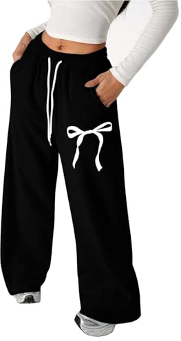 Flickor joggingbyxor med lös passform, rosett på bakficka, raka ben, lediga sportbyxor för småbarn, tonåringar, bekväm lekoutfit för vardagen