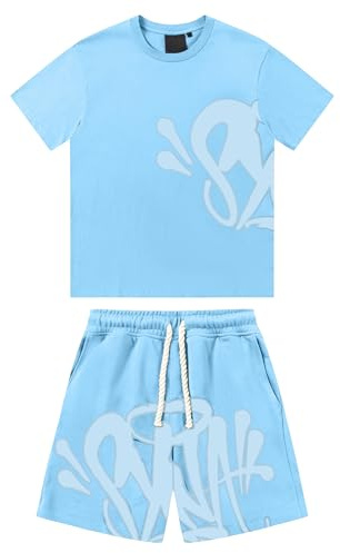 Ensemble 2 Pièces Homme Femme T-Shirt Manches Courtes + Short Baggy SW Survêtement d'Été Y2K Streetwear Hip Hop pour Sport et Sorties Décontractées