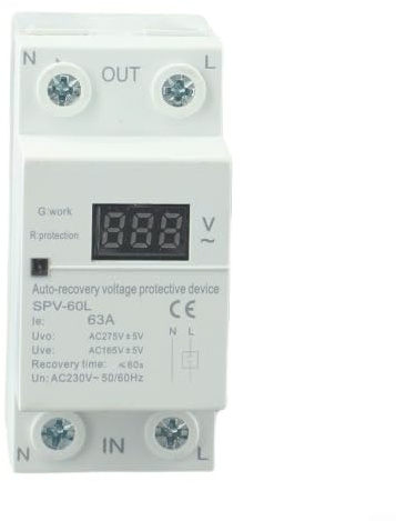 SVP-60L FI kretsbrytare 63A med överspänningsskydd – bilåterhämtning för hushåll och industri – AC230 V spänningsvakt DIN-skenmontering