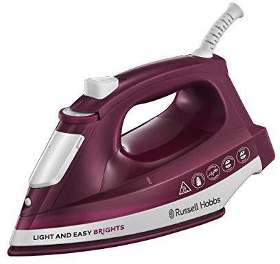 Russell Hobbs Plancha de Ropa Light & Easy Brights - 2400 W, Suela con Revestimiento de Cerámica Coloreada, Golpe Vapor 90g, Tecnología Auto Steam, Vapor Vertical, Vaporizador, Granate - 24820-56