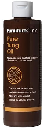 Aceite de tung puro de Furniture Clinic – 500 ml – Nutre, protege y mejora la belleza de todos los artículos de madera – Aceite 100% natural, apto para alimentos, para madera de interior y exterior