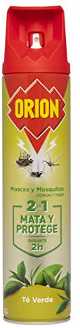 Orion - Insecticida en Aerosol 2en1 Mata y Protege contra Moscas y Mosquitos, Aroma Te verde - 600 ml
