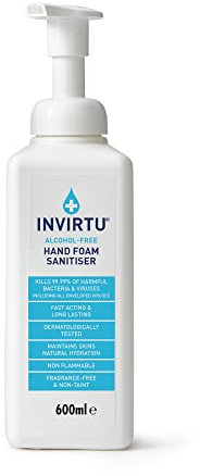 Byotrol INVIRTU Alcohol-free Hand Foam Sanitiser | Fragrance-Free, Alcohol-Free & Non-Taint | 600ml Pump Bottle