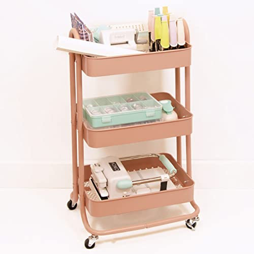 Craftelier - Chariot d'organisation en métal à 3 plateaux | 4 roues pivotantes 360º avec freins | Charge des plateaux 2,99 kg | Distance entre plateaux 25,5 cm | Dimensions 78 x 40 cm - Couleur Saumon