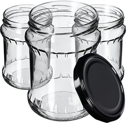 KADAX Tarros de conservas de 500 ml, Frascos de Vidrio con Tapa, Tarros de Almacenamiento con Tapa de Rosca, Tarros Redondos (Negro, 8 Unidades)