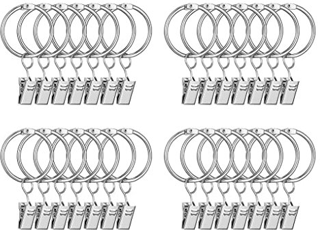 20 Stück Gardinenringe Metall,38mm Vorhangringe mit Clips,Vorhang Clips,Duschvorhang Metallklammern für Vorhänge und Gardinenstangen (Silber)