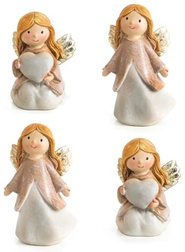 Logbuch-Verlag 4 Engel Figuren mit Herz 7,5 cm Schutzengel kleines Geschenk Weihnachten Kommunion Geburtstag